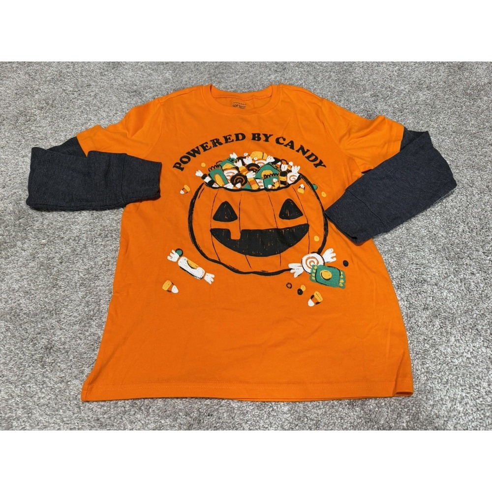 Jumping Beans Softest Tee Boys Size 10 Orange/Black Long Sleeve Jack-o'-lantern